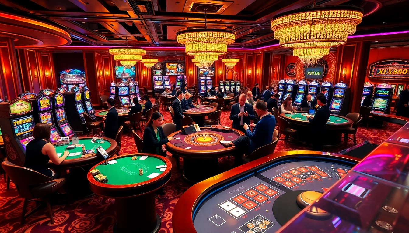 Experience the excitement of gambling at XX88 with vibrant tables and engaging players in action.