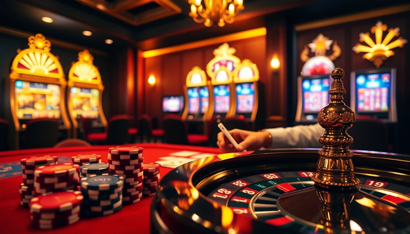 Engaging gambler placing bets at a luxurious casino focused on 69vn.com gaming experience.