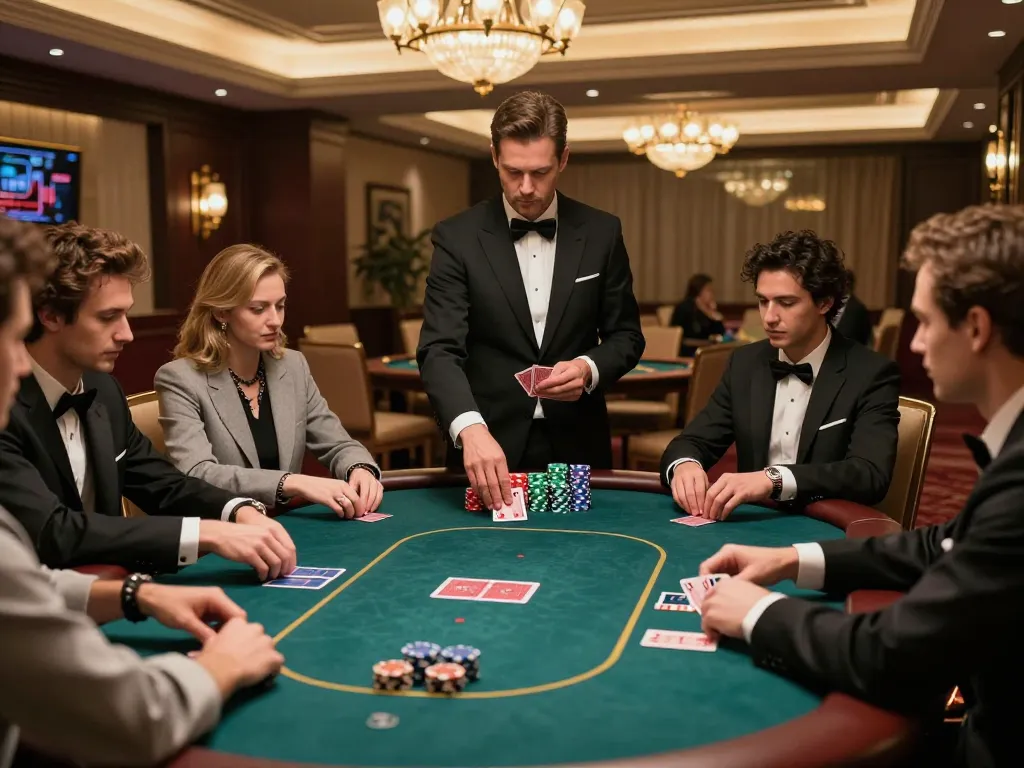 Players strategizing at a poker table in a luxury casino environment, showcasing sc88 excitement.