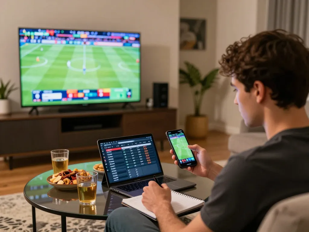 79king user celebrating a sports betting win in a cozy living room with a smartphone
