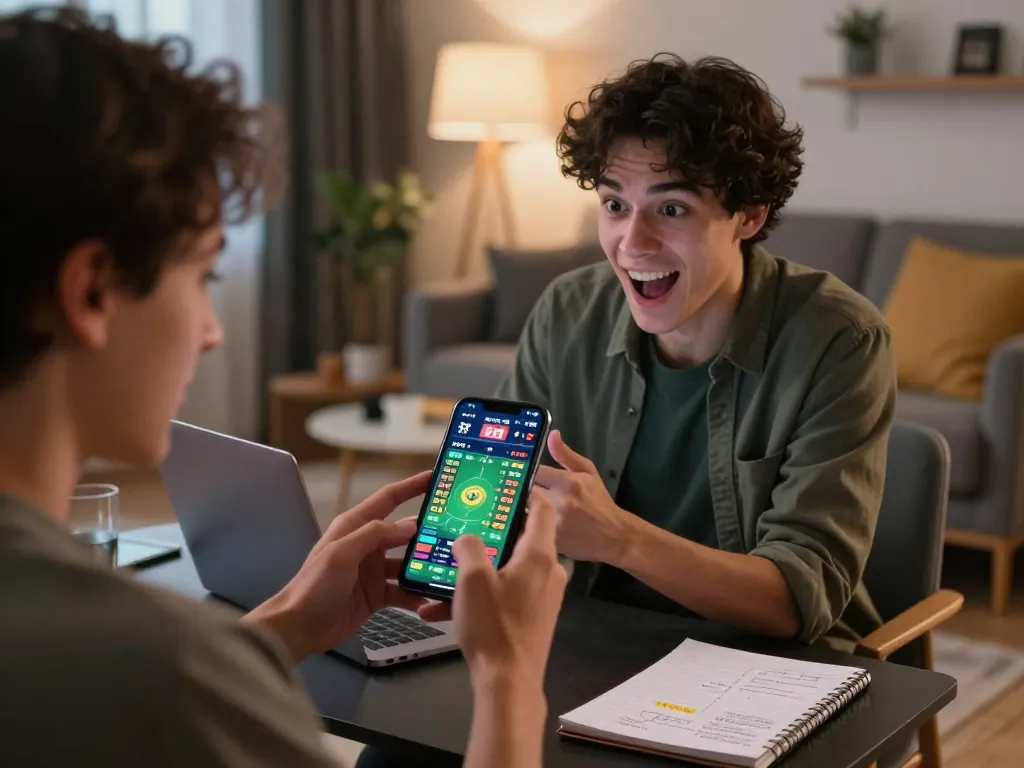 Engaged user checking sports odds on FLY88 app in a cozy home gaming setup.