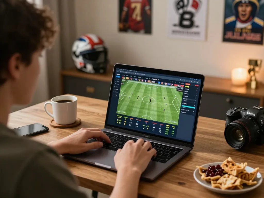 ABC999 player places live sports bets using a laptop in a cozy home setting, illustrating strategic wagering