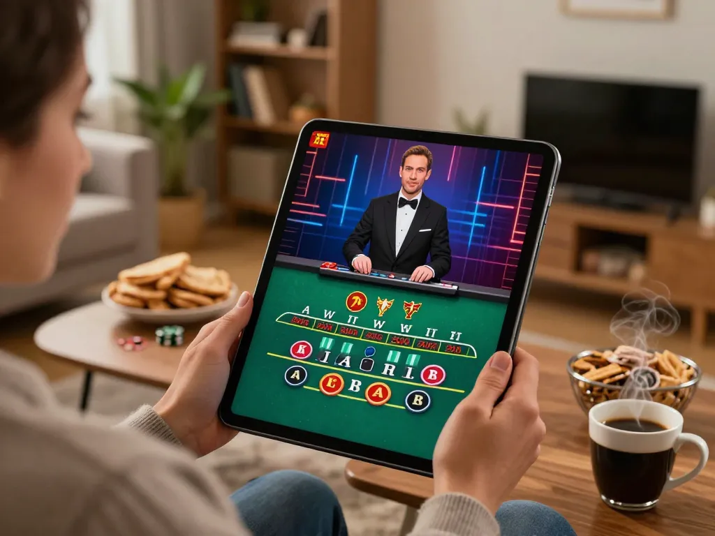 Engaging home gaming experience with haywin on a tablet showcasing a live dealer blackjack game