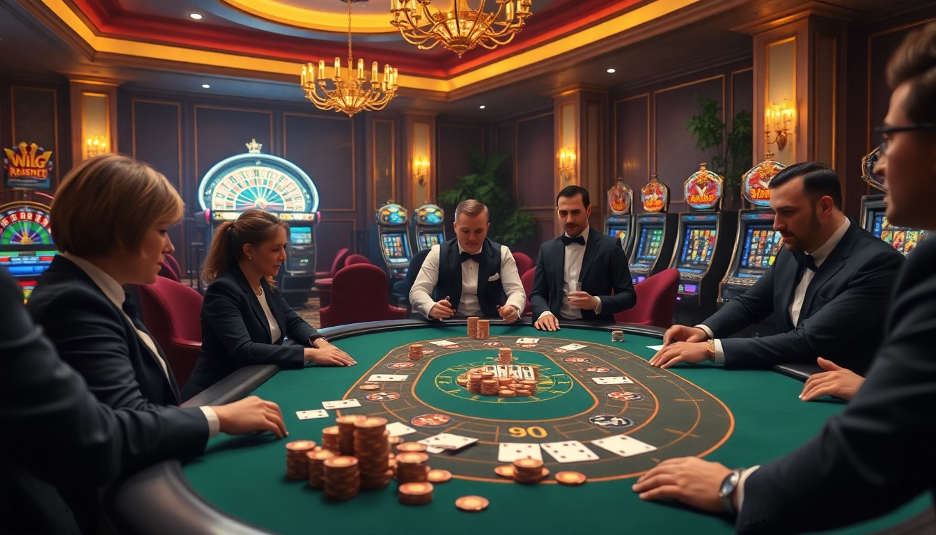 Exciting King fun casino scene with a luxurious poker table and engaged players.