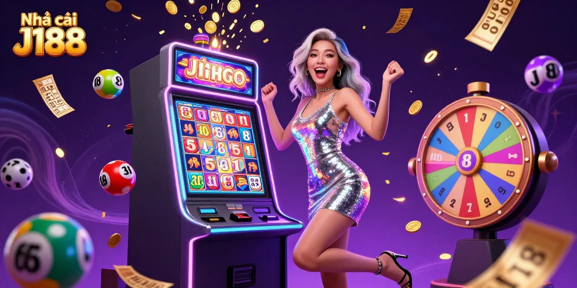 Experience the thrill of gaming with Nhà cái J188, featuring vibrant casino elements and joyful celebration.