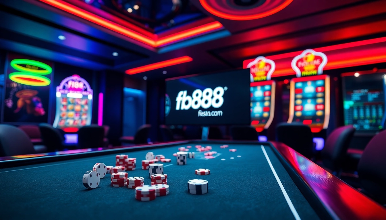 Experience thrilling gambling action at fb88 com with casino tables and vibrant gaming atmosphere.