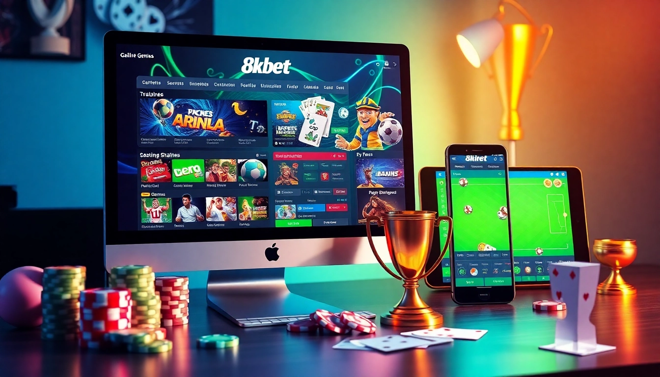 8kbet gaming interface showing vibrant online betting options, casino games, and sports betting.