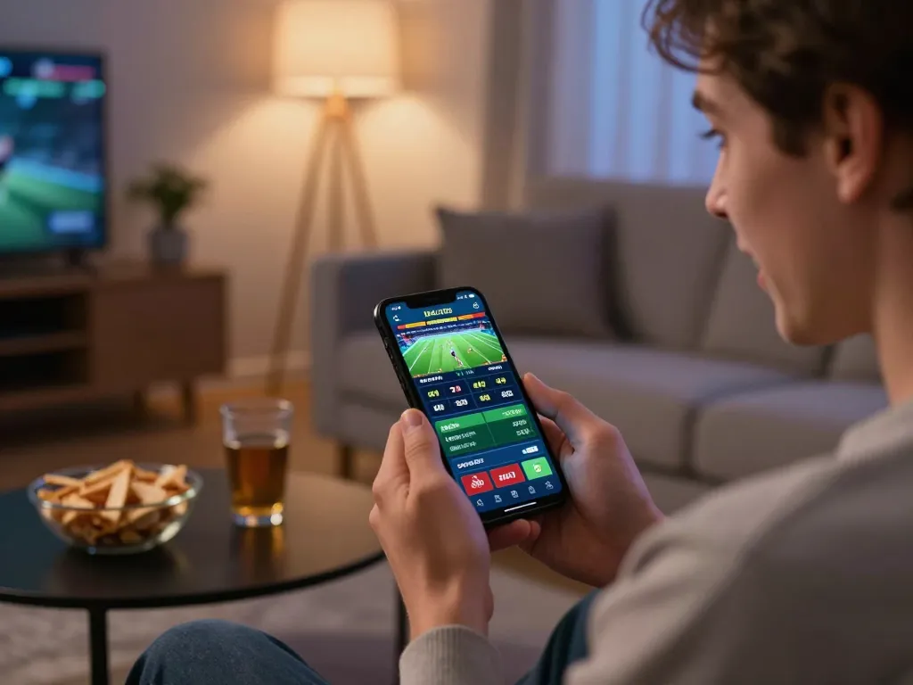 sin88 user placing live bets confidently on smartphone in cozy home environment