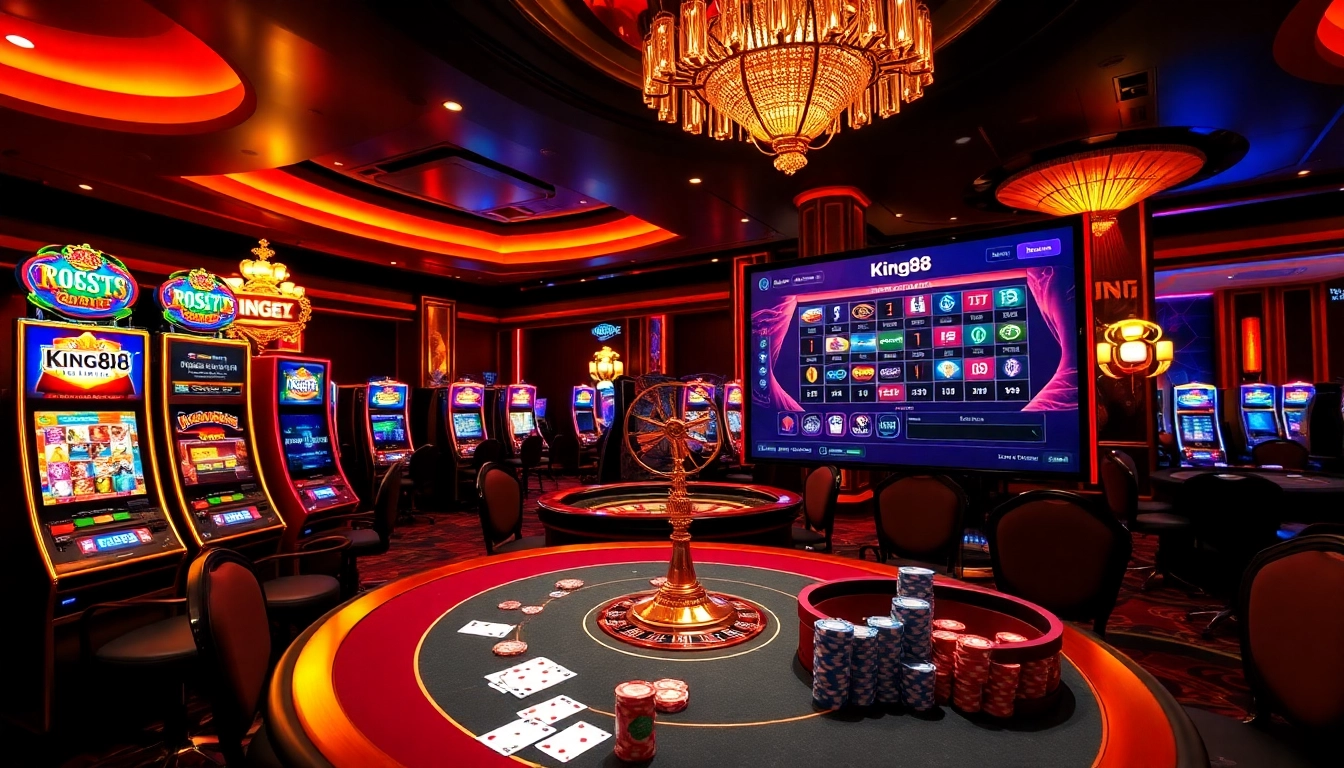 Experience the thrill at King88 with exciting slot machines and poker tables in a vibrant casino.