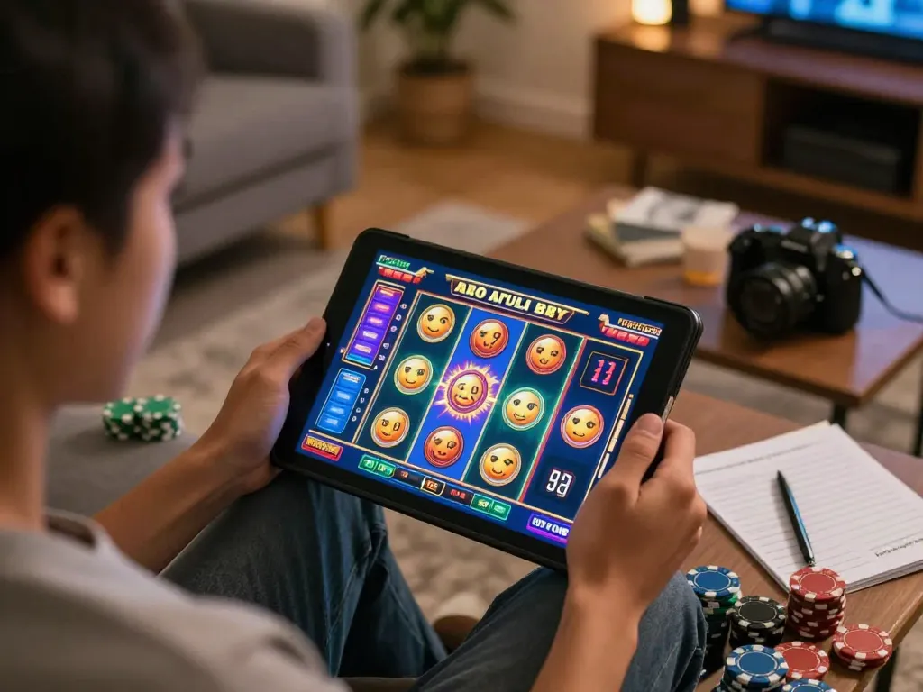 GA28 players enjoying online casino fun with vibrant slot game on tablet