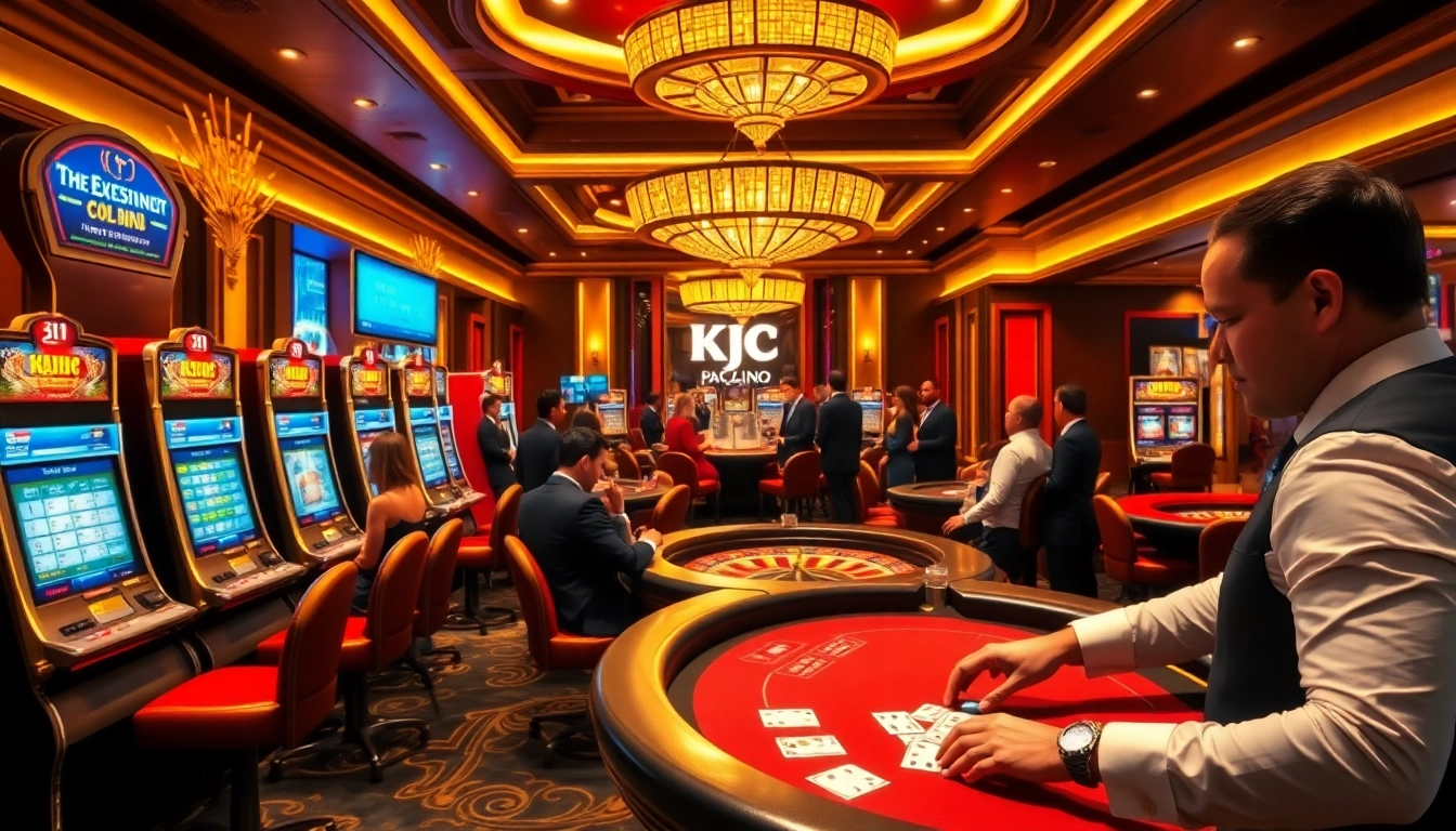 KJC gaming enthusiasts enjoying a vibrant casino atmosphere with poker games and roulette.