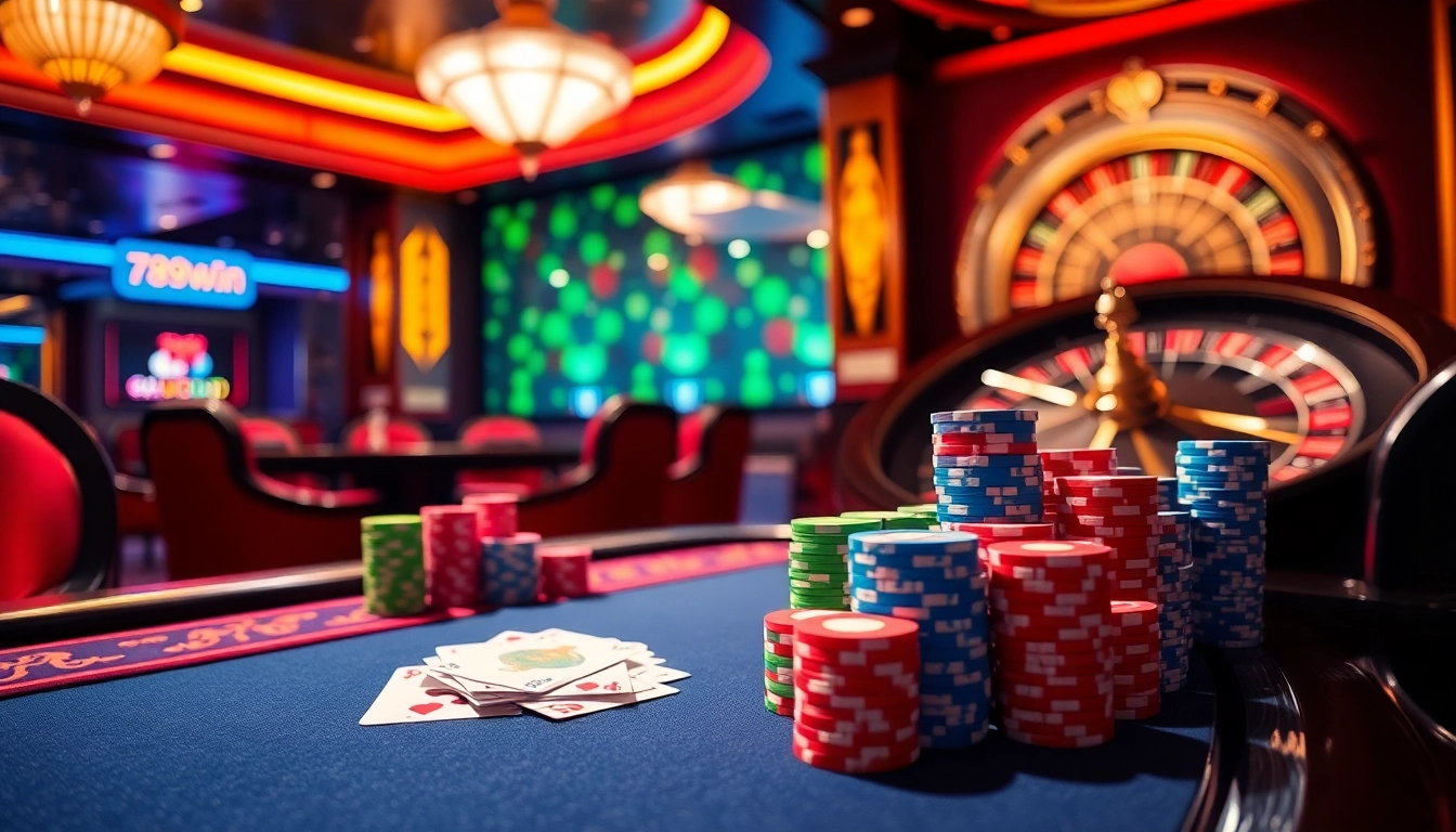 Players strategizing with poker chips at the 789win casino table, experiencing thrilling excitement.