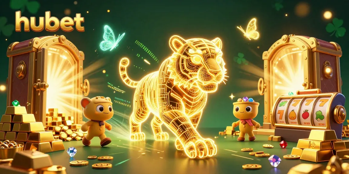 Engage with hubet's vibrant digital casino featuring neon elements and golden treasures.