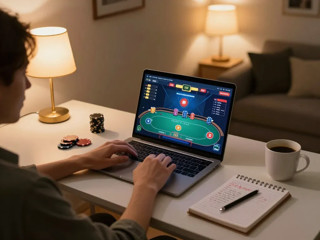 Engaged player at home using online casino ww88 for strategic poker gaming