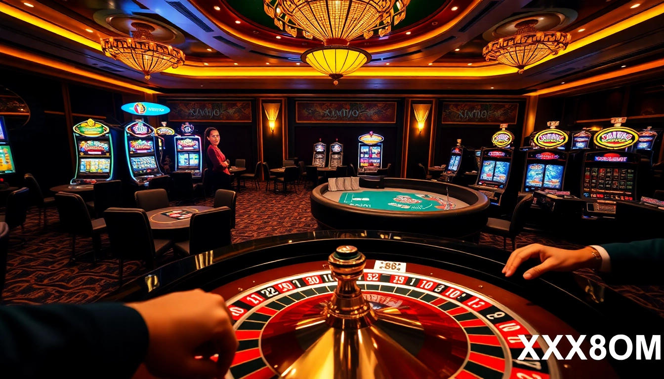 Experience the excitement at XX88 COM with vibrant casino elements like poker chips and roulette wheels.