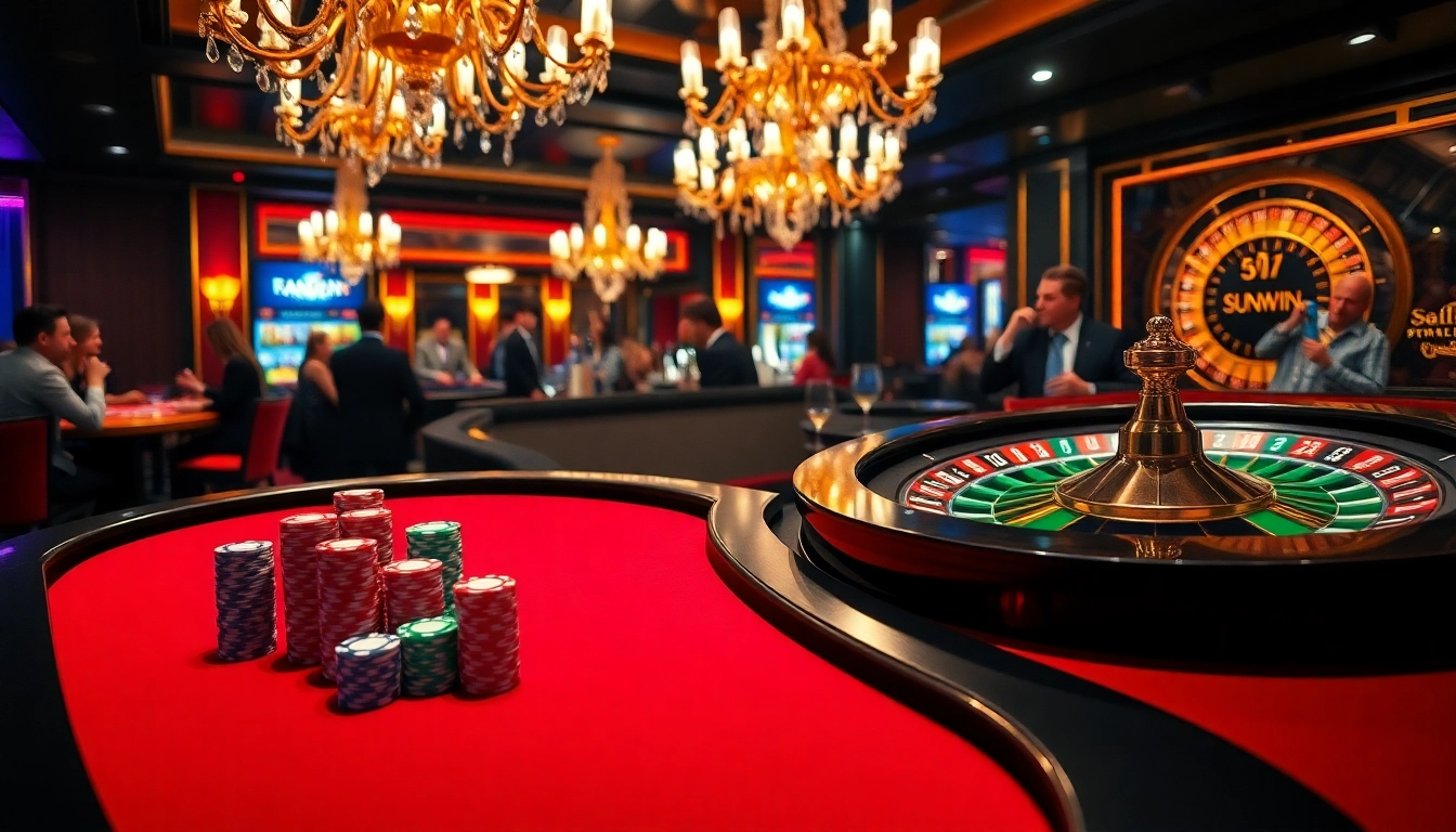 SUNWIN's vibrant casino scene showcasing exciting games like poker and roulette