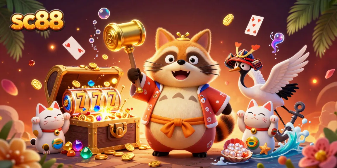 Experience thrilling wins with sc88 in a vibrant 3D casino scene featuring lucky symbols and cheerful characters.