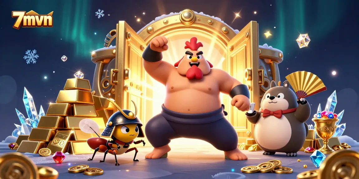 7mvn captures thrilling gambling moments with a powerful rooster and fierce cricket amidst treasure and excitement.