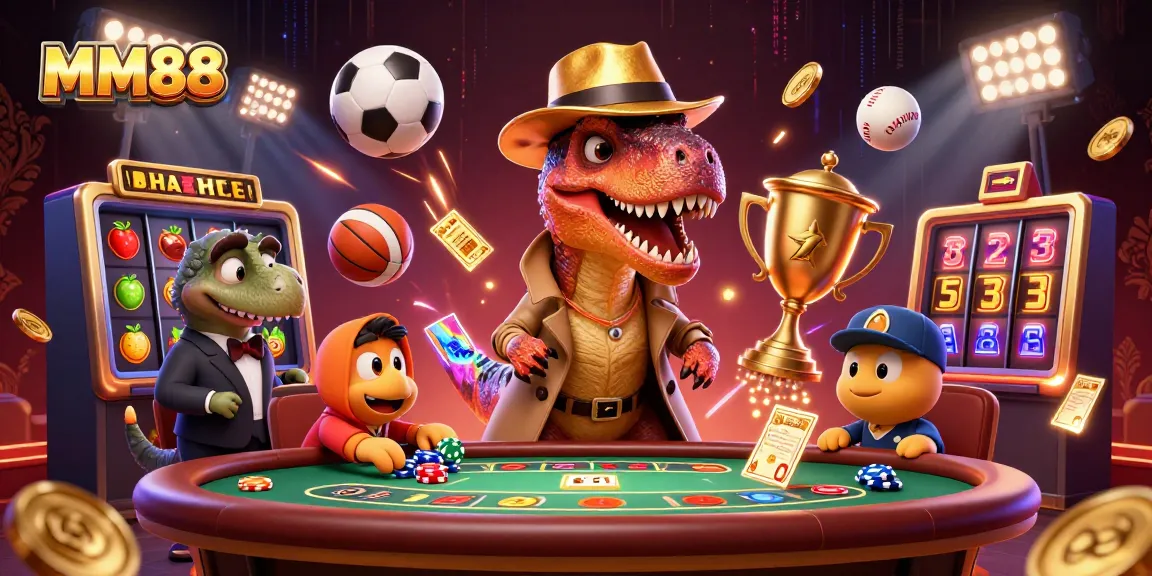 Bet on MM88 as the velociraptor encounters a suspicious stegosaurus pit boss at the casino.