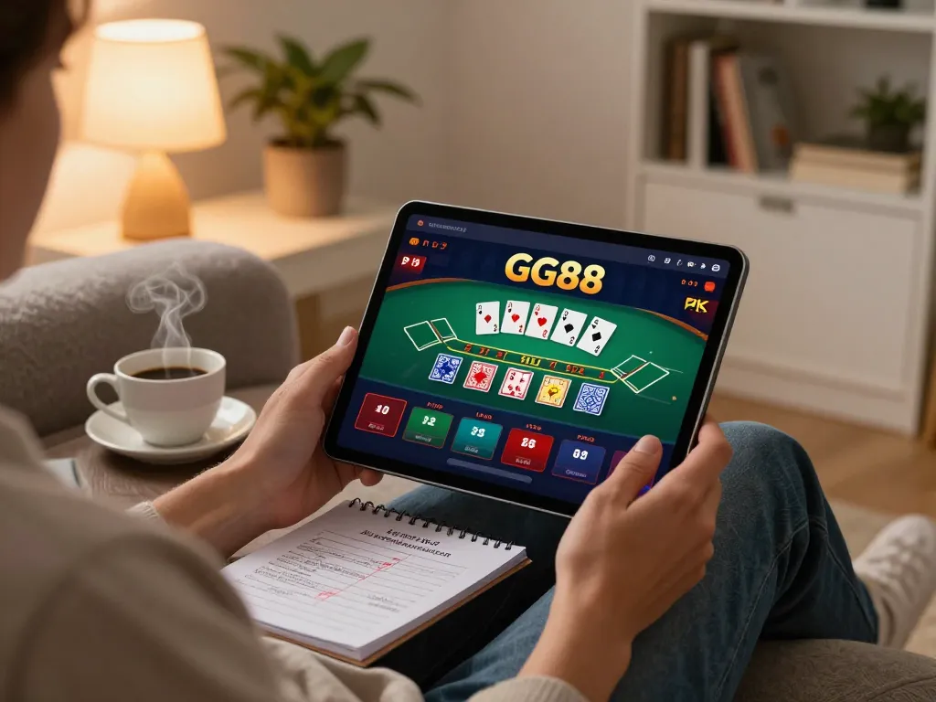 Player enjoying an immersive GG88 online gaming session on a tablet in a cozy home setting.