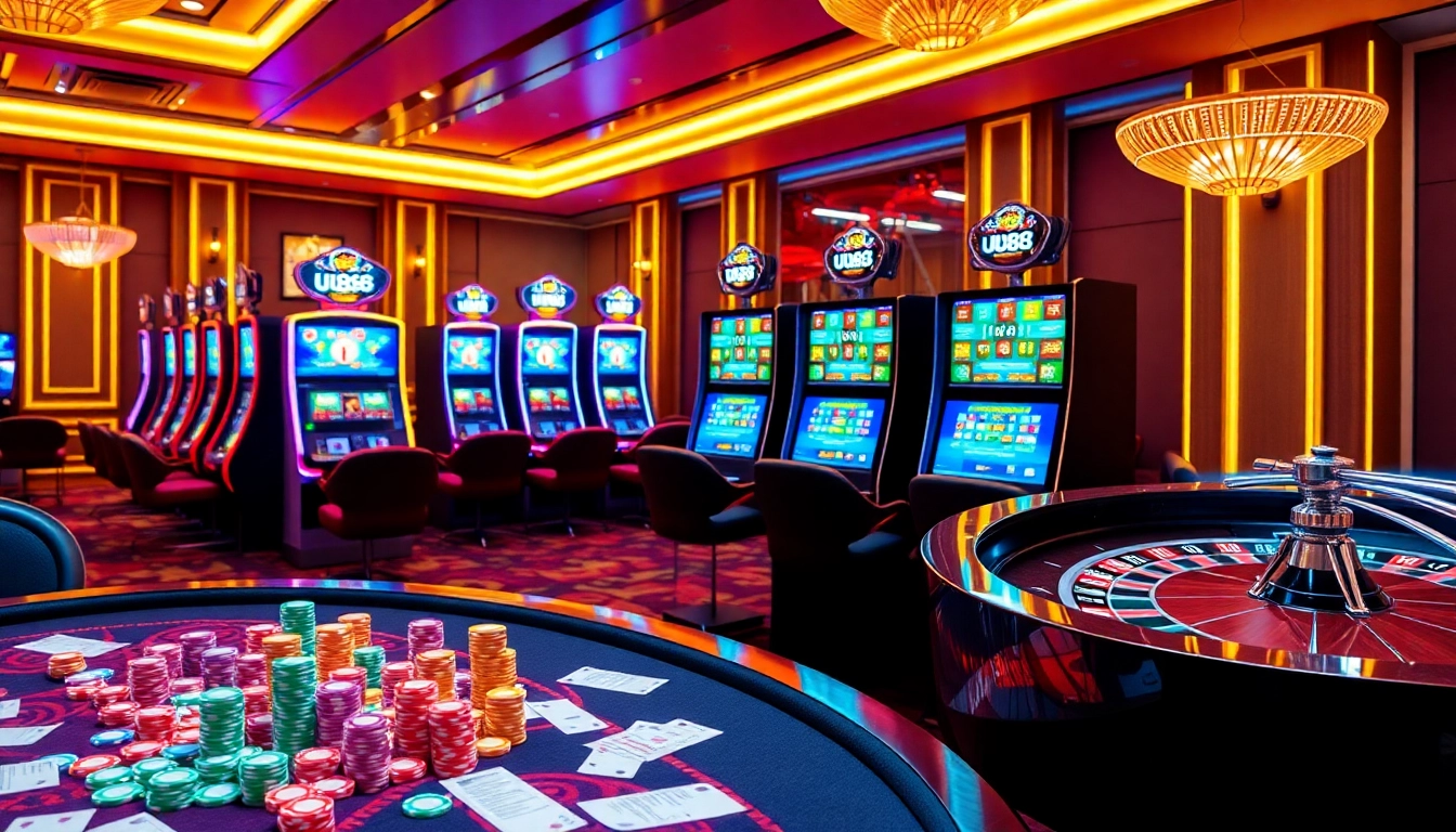 Experience UU88's thrilling online casino games at modern gaming tables and slot machines.