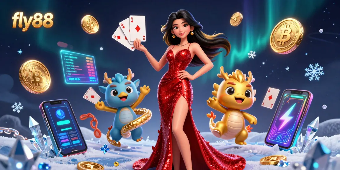 Play exciting games on fly88 with a stunning woman in an elegant gown and a golden dragon.