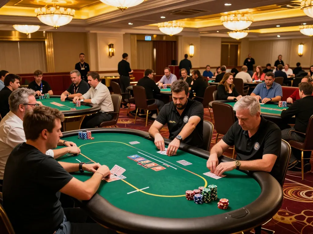 Experience the excitement of luck8 in a thrilling poker game showcasing intense player competition and luxury decor