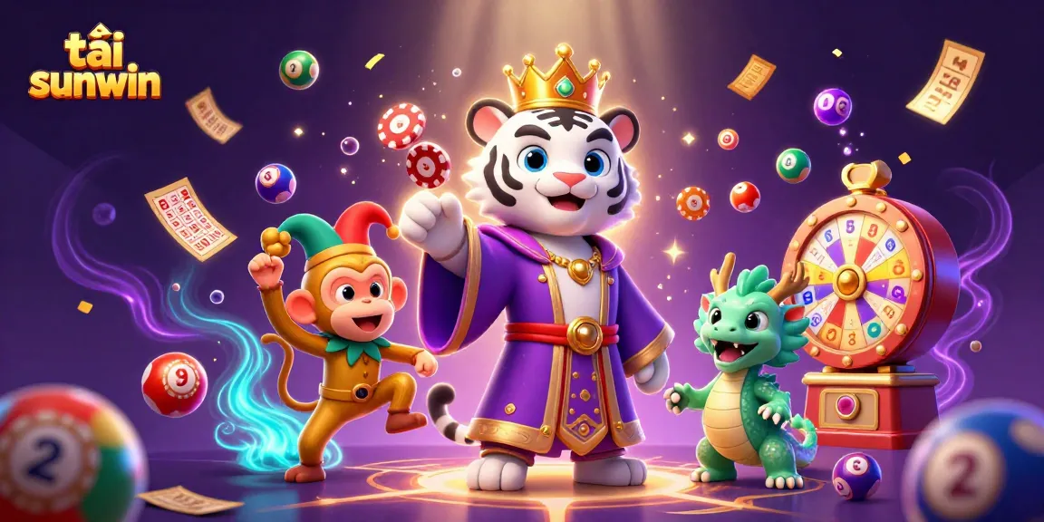 Engage with tải sunwin as playful characters sparkle in a vibrant lottery scene.