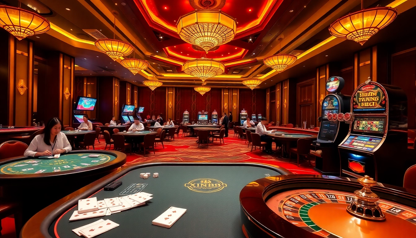Gambling scene at Nhà Cái XIN88 showcasing vibrant casino games and exciting betting actions.
