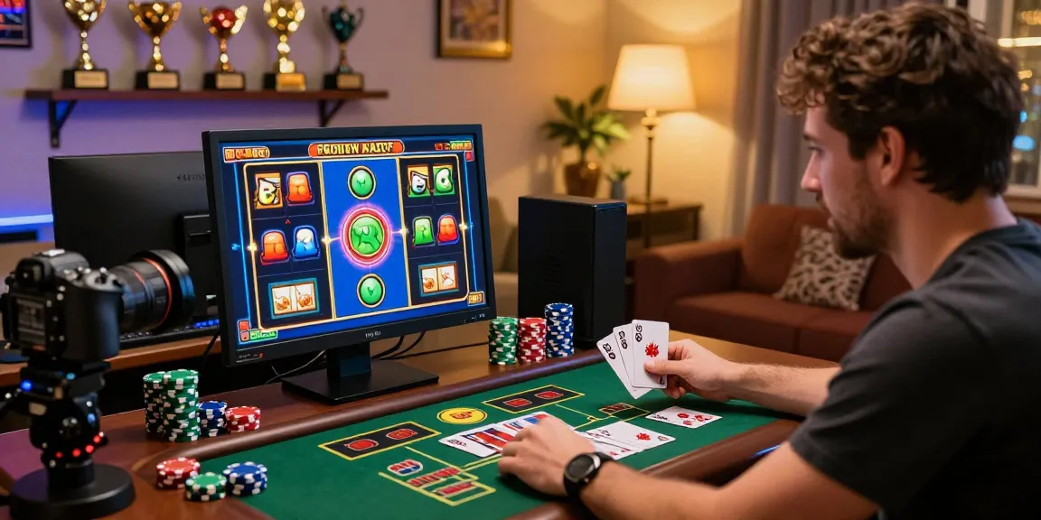 A player enjoying gameplay at being-there.org.uk's top-rated credit card casino, surrounded by gaming elements in a cozy setting.