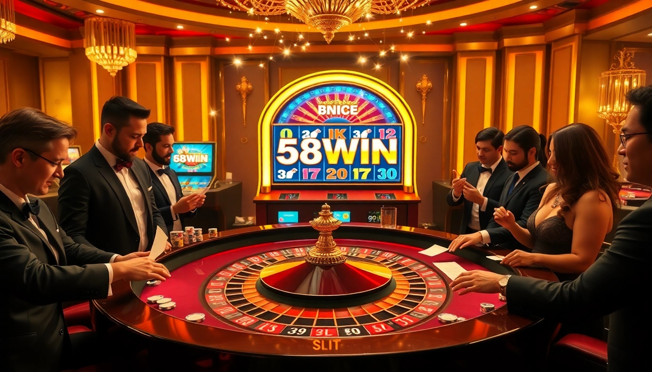 Experience the excitement of 58WIN at a luxurious casino table with vibrant colors and thrilling games.