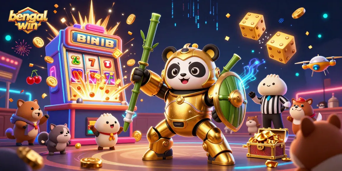 Experience thrilling gameplay at Bengalwin with vibrant 3D illustration showcasing a golden panda in a casino arena.
