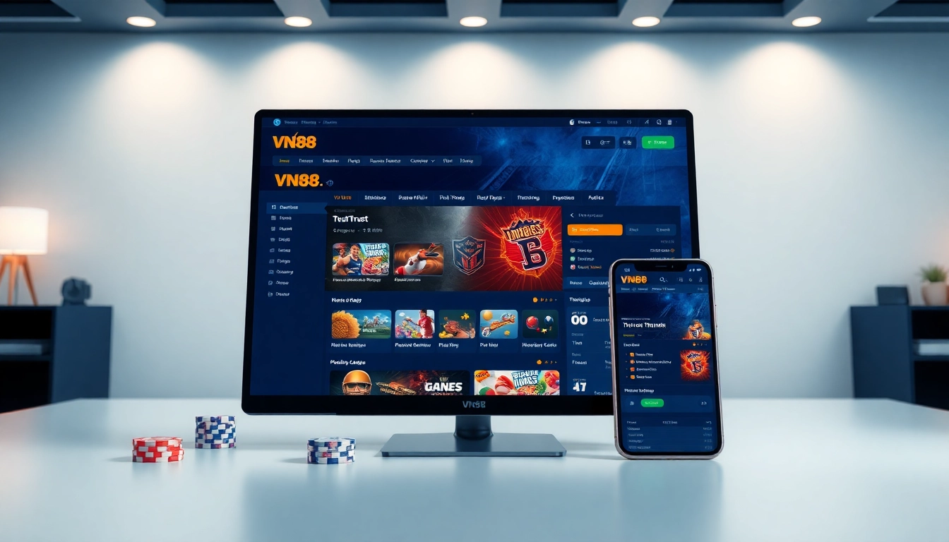 Experience the seamless online betting interface of VN88 showcasing sports and casino games.