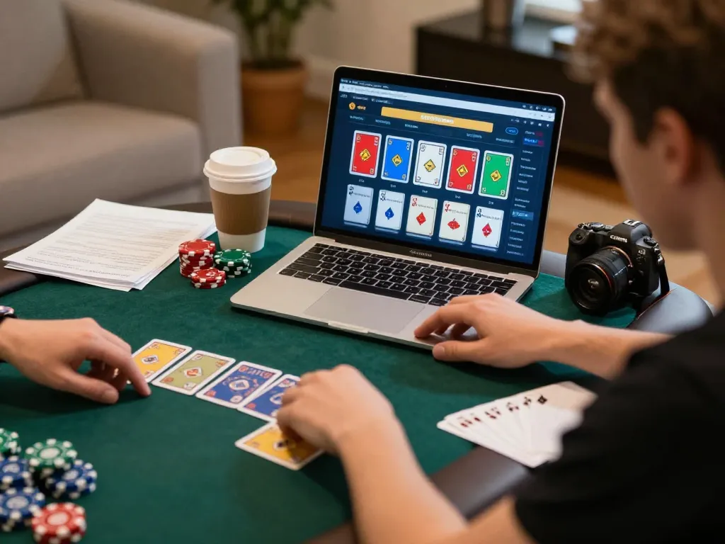 Player enjoying online poker strategies at vu88 in a cozy home environment