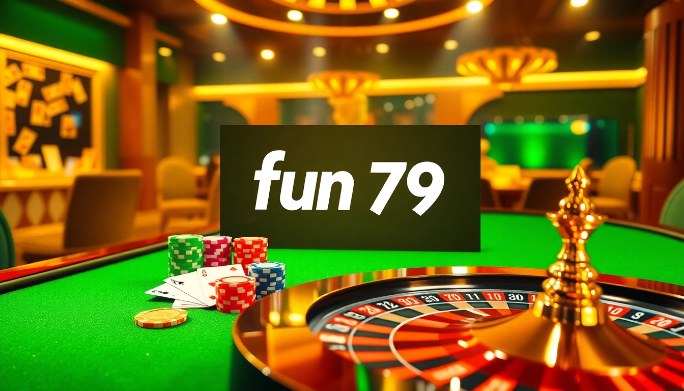 Experience the thrill of gaming at fun 79 with vibrant casino visuals featuring poker chips and roulette.