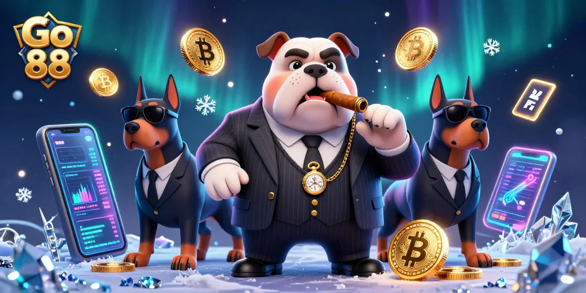 Experience Go 88's thrilling casino adventure with a cartoon mafia scene filled with vibrant gaming elements.