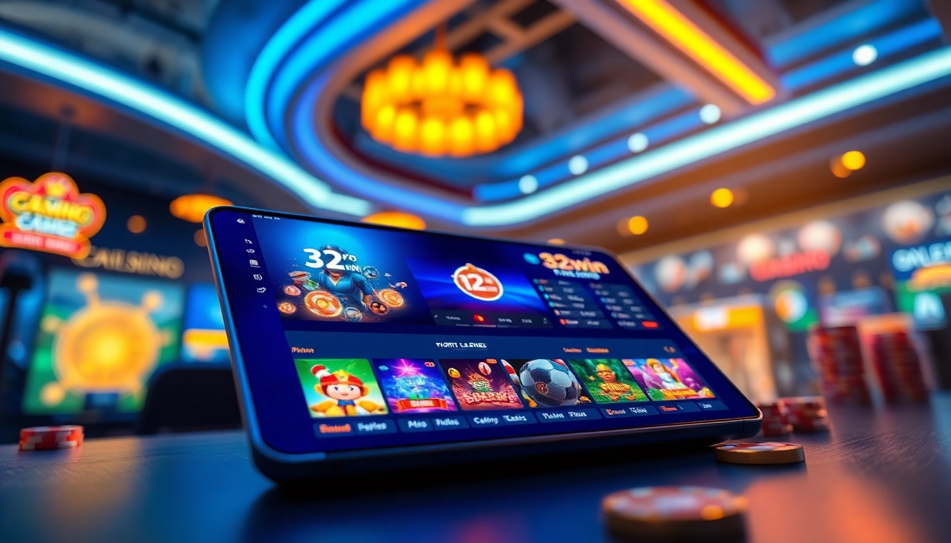 Experience the excitement of 32win trang chủ with a stunning online gaming interface showcasing various casino games.