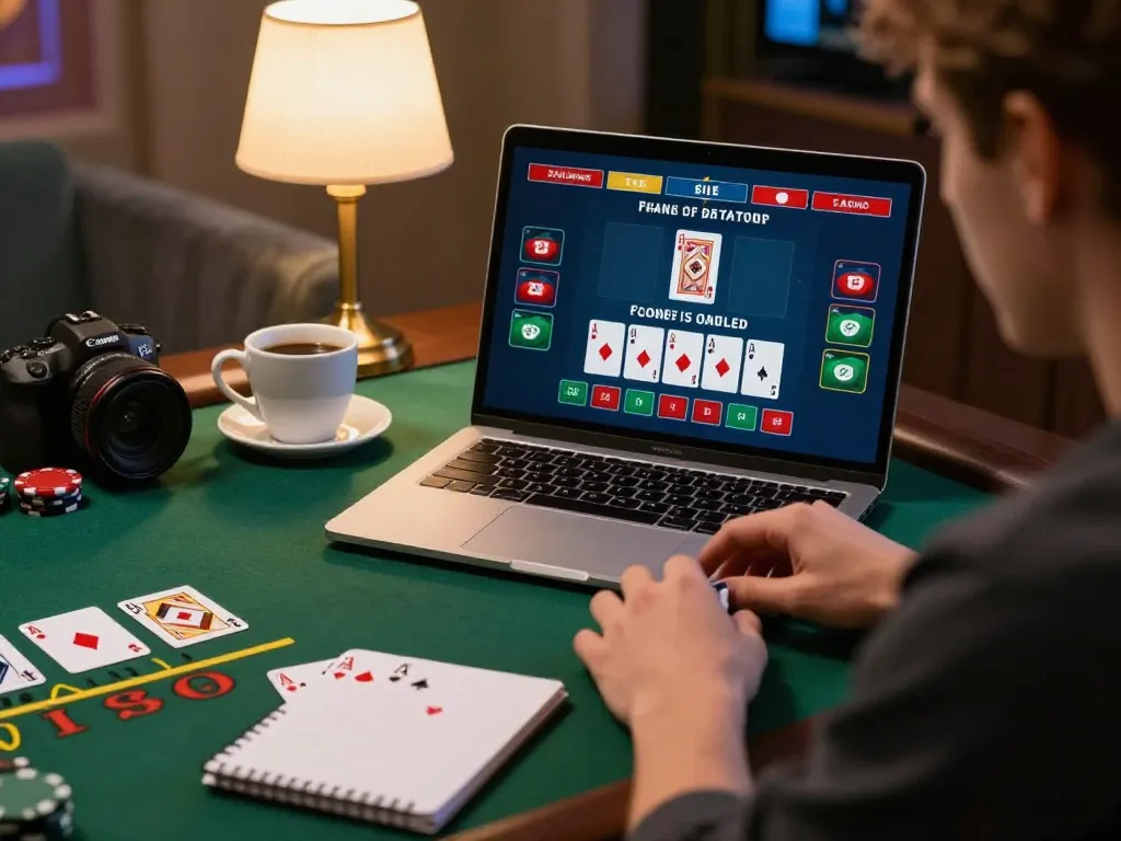 Player engaging with gi8 live dealer blackjack on a laptop in a cozy home setting.