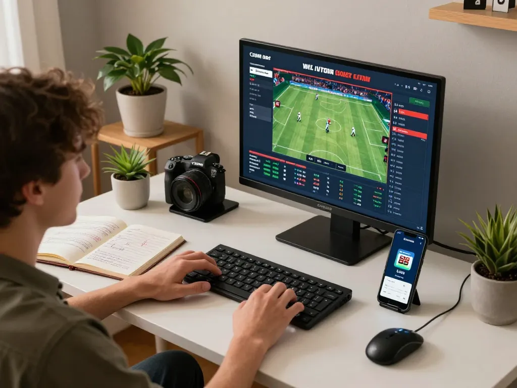 Betting on live matches using SC88 Link app at a stylish home workspace