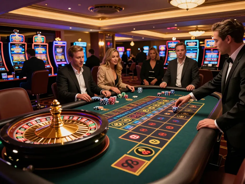 hd88 gameplay at a vibrant roulette table with players enthusiastically placing bets in a luxurious casino setting