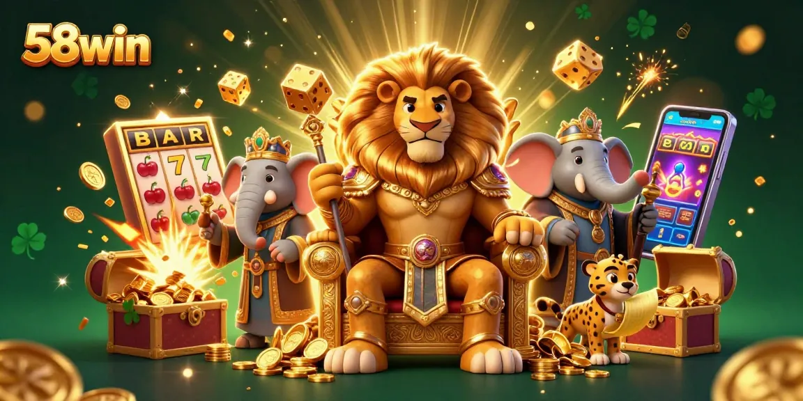 Experience the thrill of 58win with a vibrant 3D casino scene filled with characters and games for an immersive adventure.
