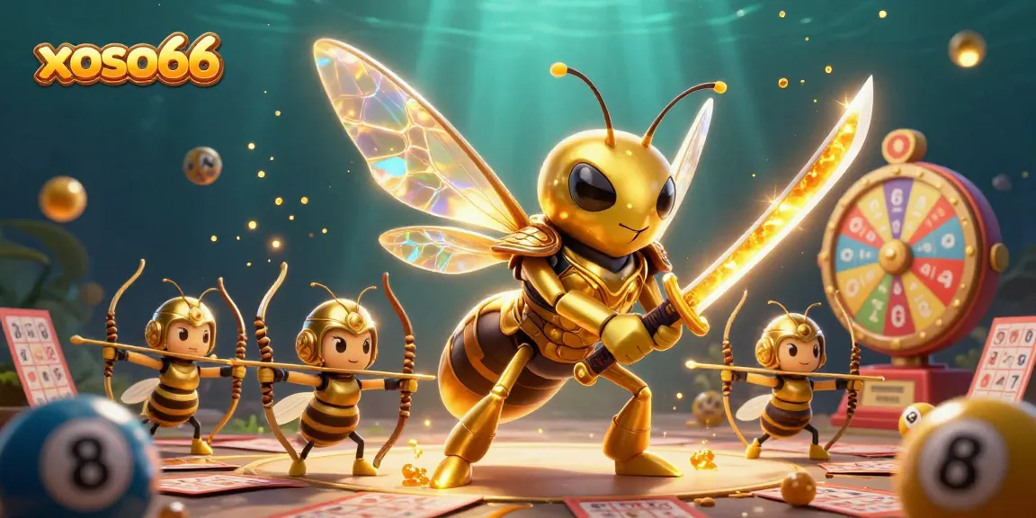 Engage with xoso66 lottery excitement through a vibrant 3D illustration of a samurai hornet and bee archers.