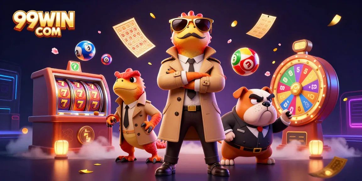 Engage with thrilling 99WIN COM casino gaming featuring excited raptors in disguise with vibrant slot game visuals.