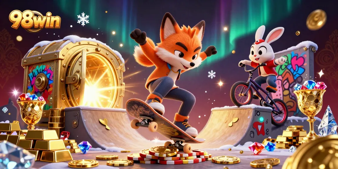 Engage in exciting gameplay at 98win with vibrant characters and casino treasures.