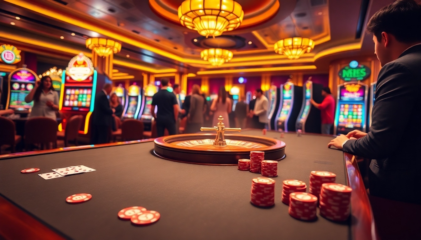 Experience the thrill of gambling with vibrant visuals from https://mtr888.com/ in a luxurious casino setting.