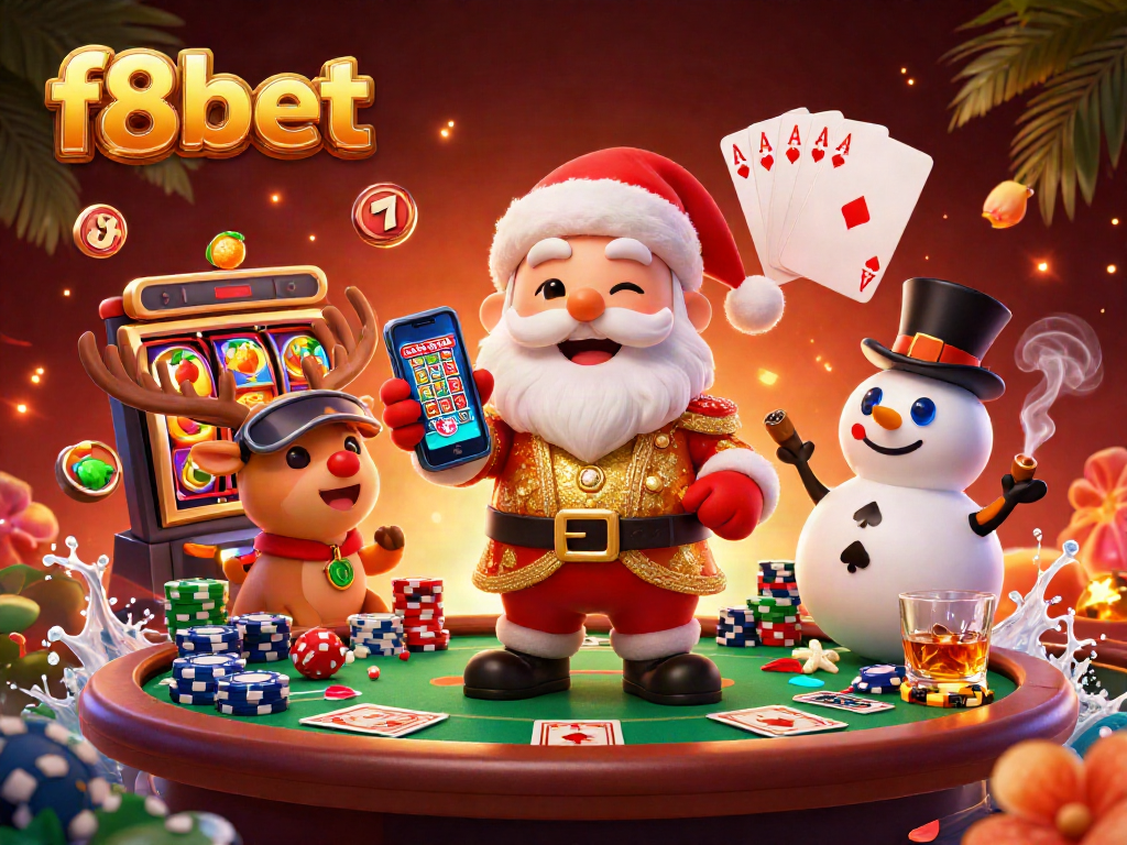 Spin and win with f8bet's festive casino adventure, featuring Santa and slot reels!
