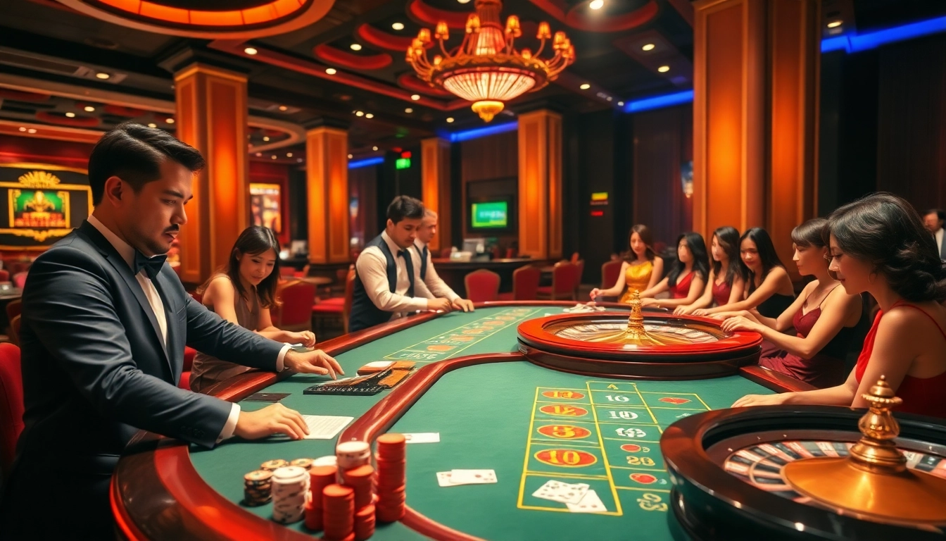 Experience thrilling gaming action at TG88 casino, featuring vibrant tables and professional dealers.
