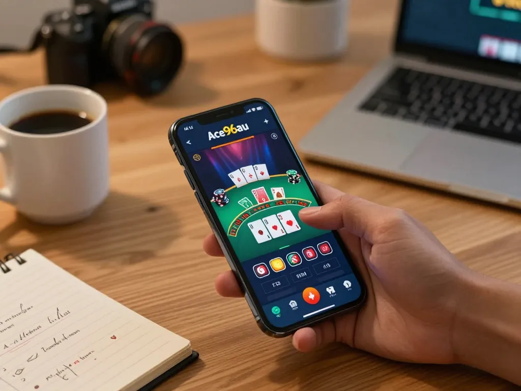 Ace96au player engaging in live blackjack game on mobile app while enjoying a cozy home setup.