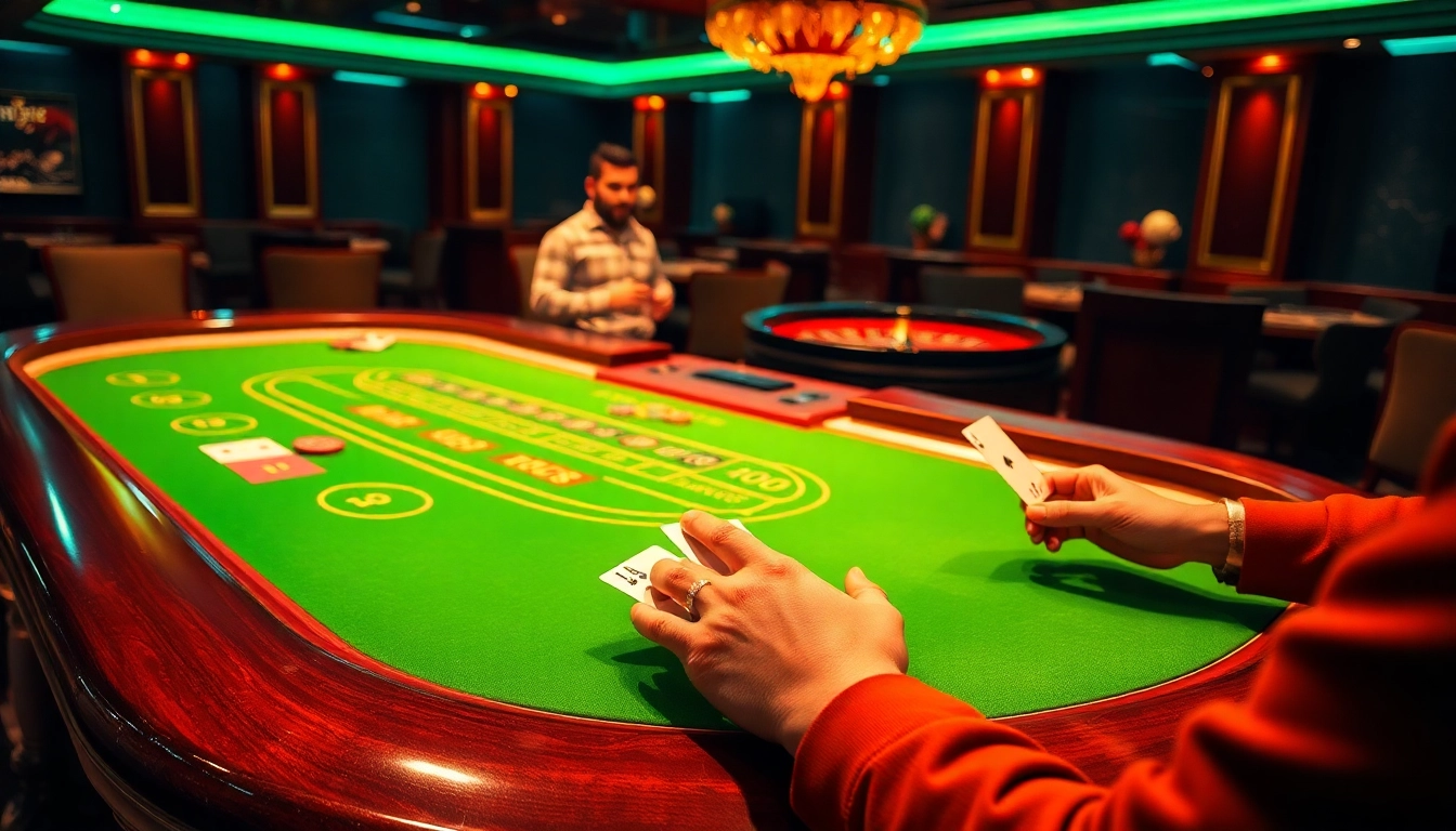 Experience the excitement of 98win's professional Blackjack gameplay at a luxurious casino table.