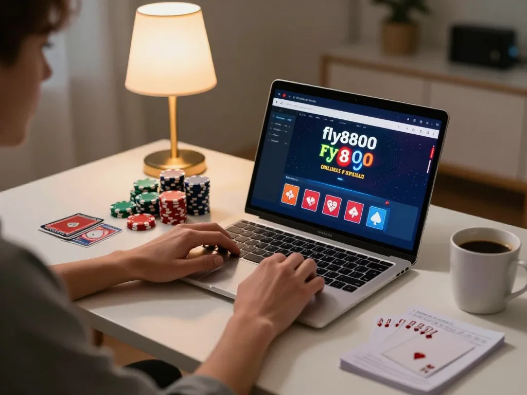 Engaged user playing at fly8800 online casino, showcasing a vibrant gaming setup
